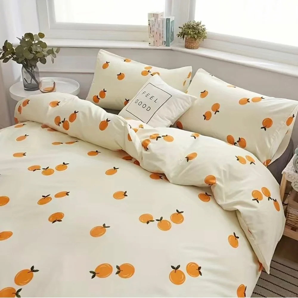 Urban Outfitters 3pcs Queen Duvet Cover Set Oranges Bedding 2 Pillowcases NEW - Picture 4 of 7